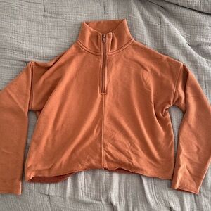 Aerie Sunday Soft Cropped Quarter Zip Sweatshirt in Canyon Creek - XS